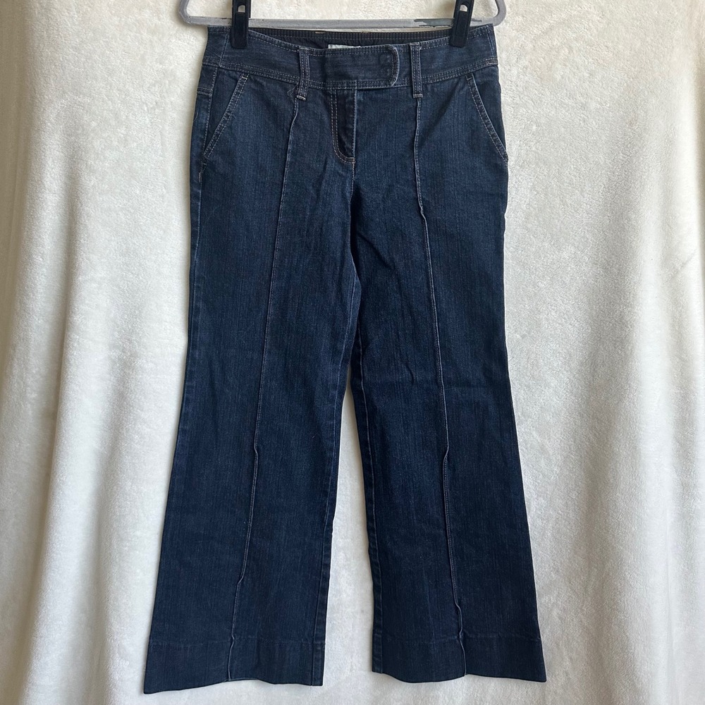 Ann Taylor LOFT Sailor Style Wide Leg Flat-Front Denim Jeans Size 4 Flap Pockets